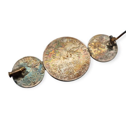 Broche francés con monedas originales de plata de 1916, Art Déco