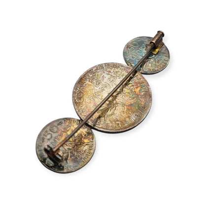 Broche francés con monedas originales de plata de 1916, Art Déco