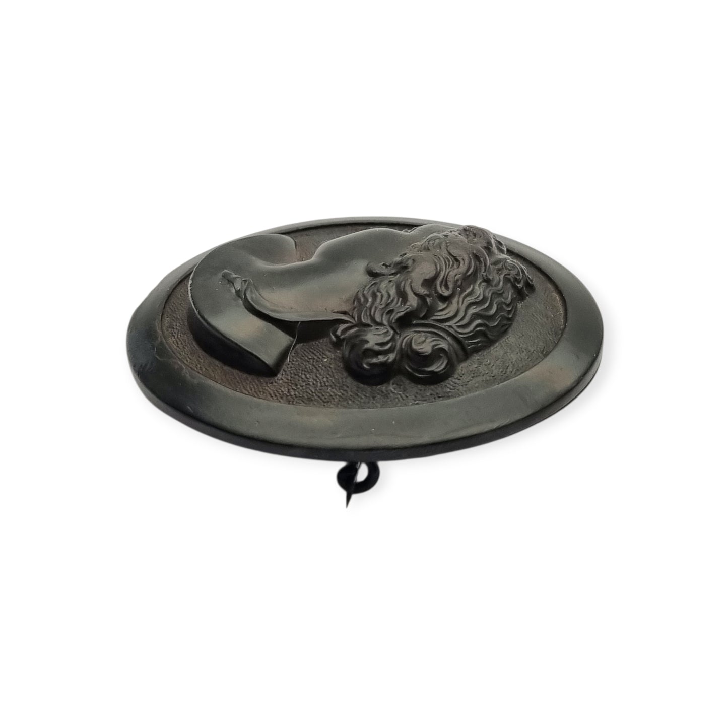 Broche Victoriano de luto en vulcanita con camafeo clásico, circa 1890