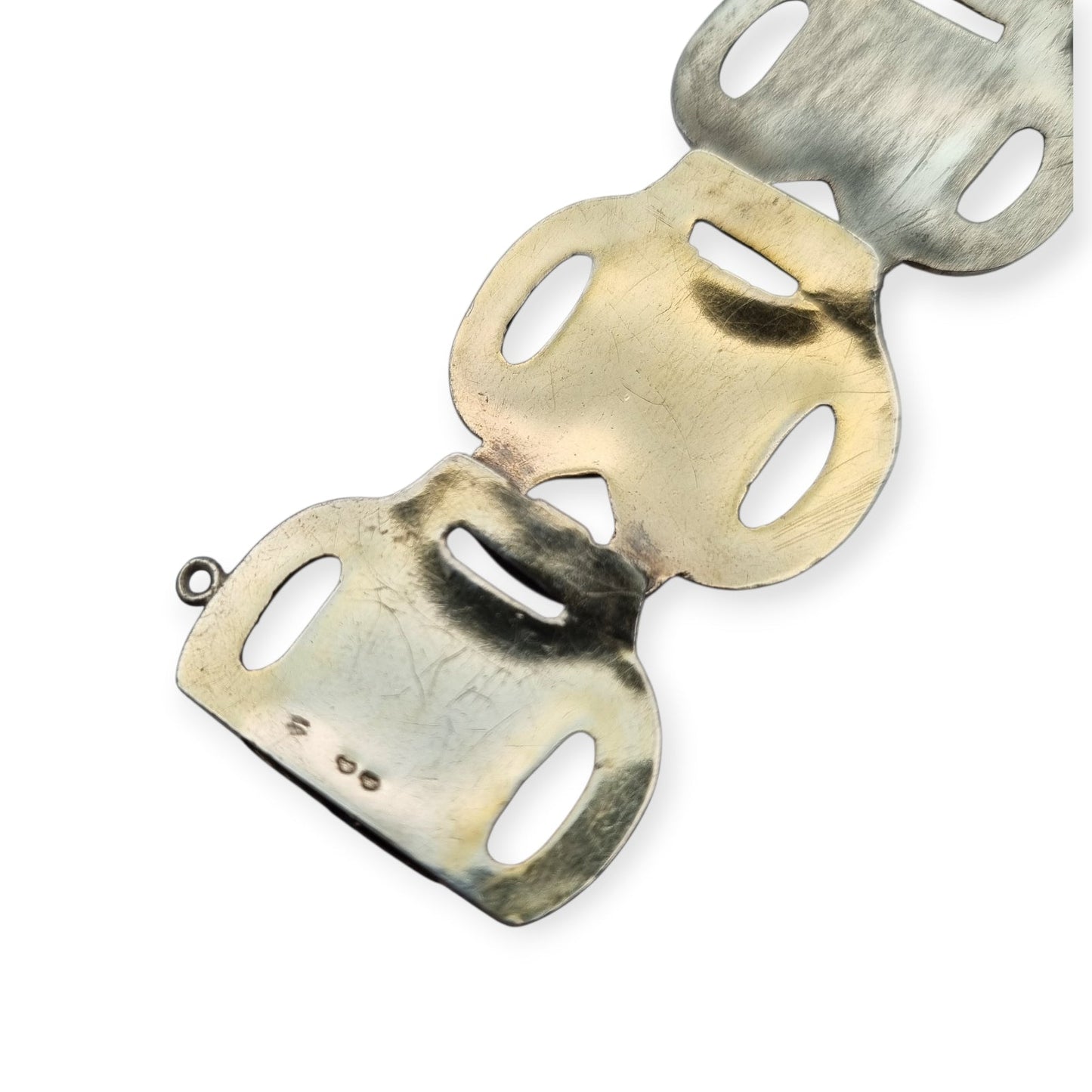 Brazalete francés Art Déco en plata vermeil diseño geométrico circa 1920