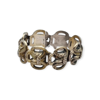 Brazalete francés Art Déco en plata vermeil diseño geométrico circa 1920