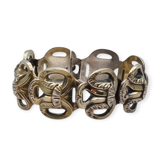 Brazalete francés Art Déco en plata vermeil diseño geométrico circa 1920