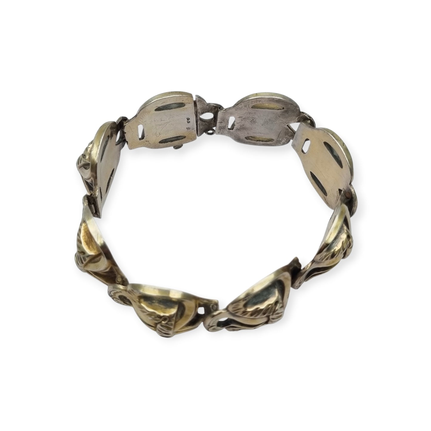 Brazalete francés Art Déco en plata vermeil diseño geométrico circa 1920