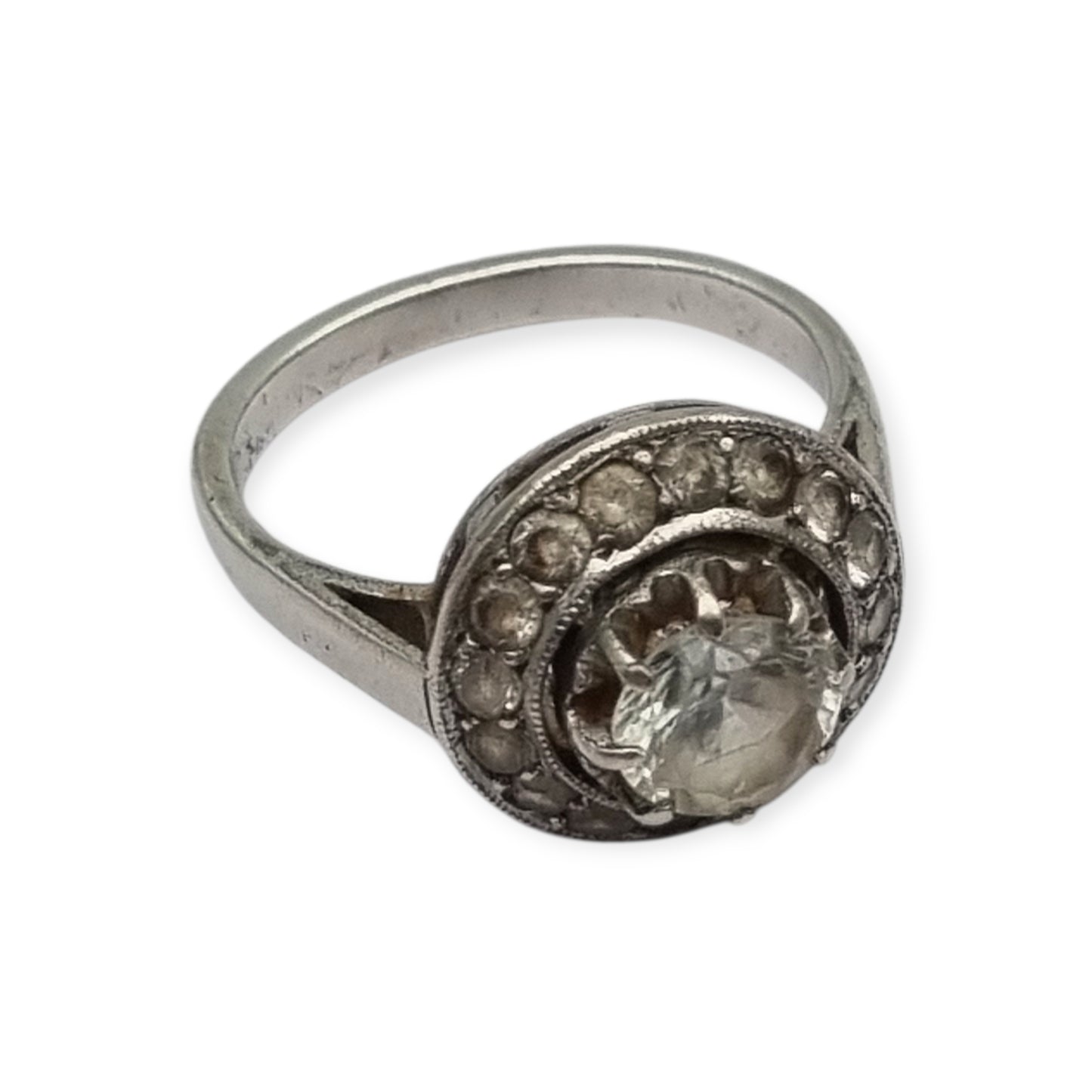 Anillo vintage en plata y circonitas, diseño cóctel  Art Decó, circa 1970-80