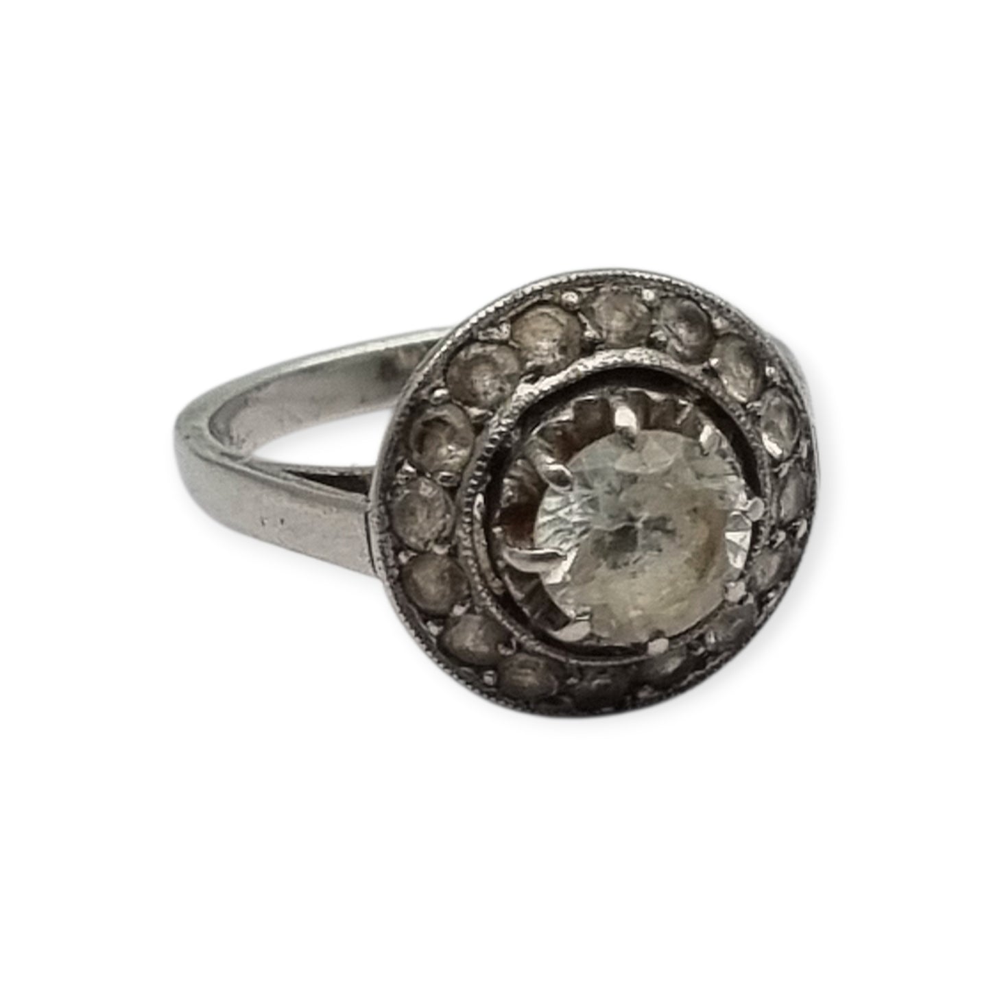 Anillo vintage en plata y circonitas, diseño cóctel  Art Decó, circa 1970-80