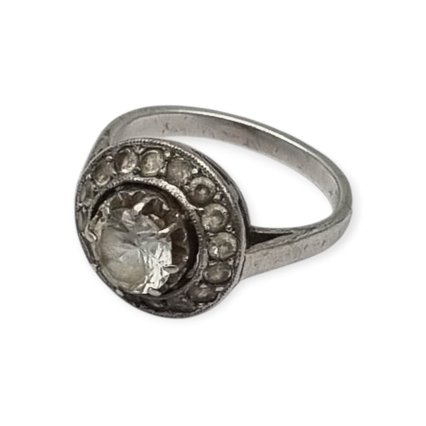 Anillo vintage en plata y circonitas, diseño cóctel  Art Decó, circa 1970-80