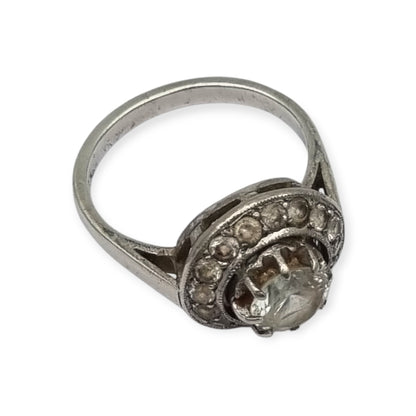 Anillo vintage en plata y circonitas, diseño cóctel  Art Decó, circa 1970-80