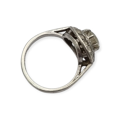 Anillo vintage en plata y circonitas, diseño cóctel  Art Decó, circa 1970-80