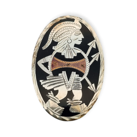 Broche mexicano guerrero azteca en plata 925, Los Castillo circa 1970