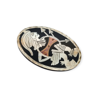 Broche mexicano guerrero azteca en plata 925, Los Castillo circa 1970