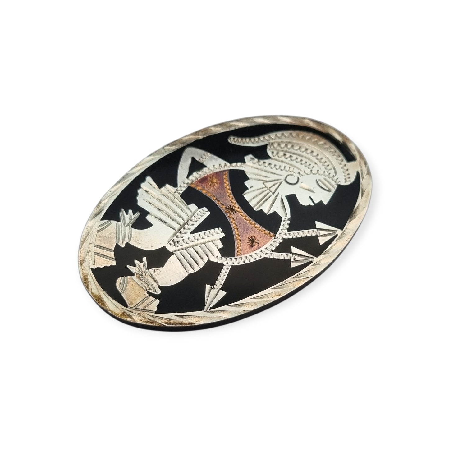 Broche mexicano guerrero azteca en plata 925, Los Castillo circa 1970