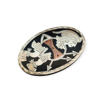 Broche mexicano guerrero azteca en plata 925, Los Castillo circa 1970