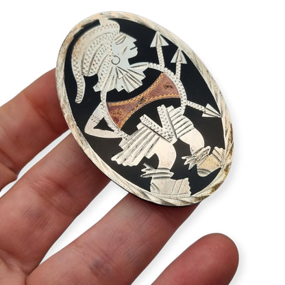 Broche mexicano guerrero azteca en plata 925, Los Castillo circa 1970