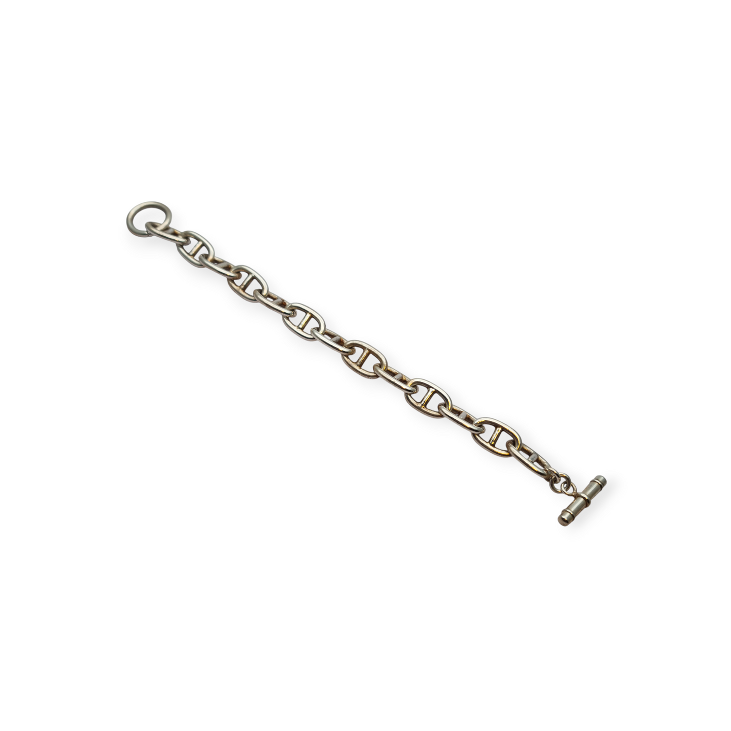 Vintage link bracelet in solid 925 sterling silver with toggle clasp, circa 1970