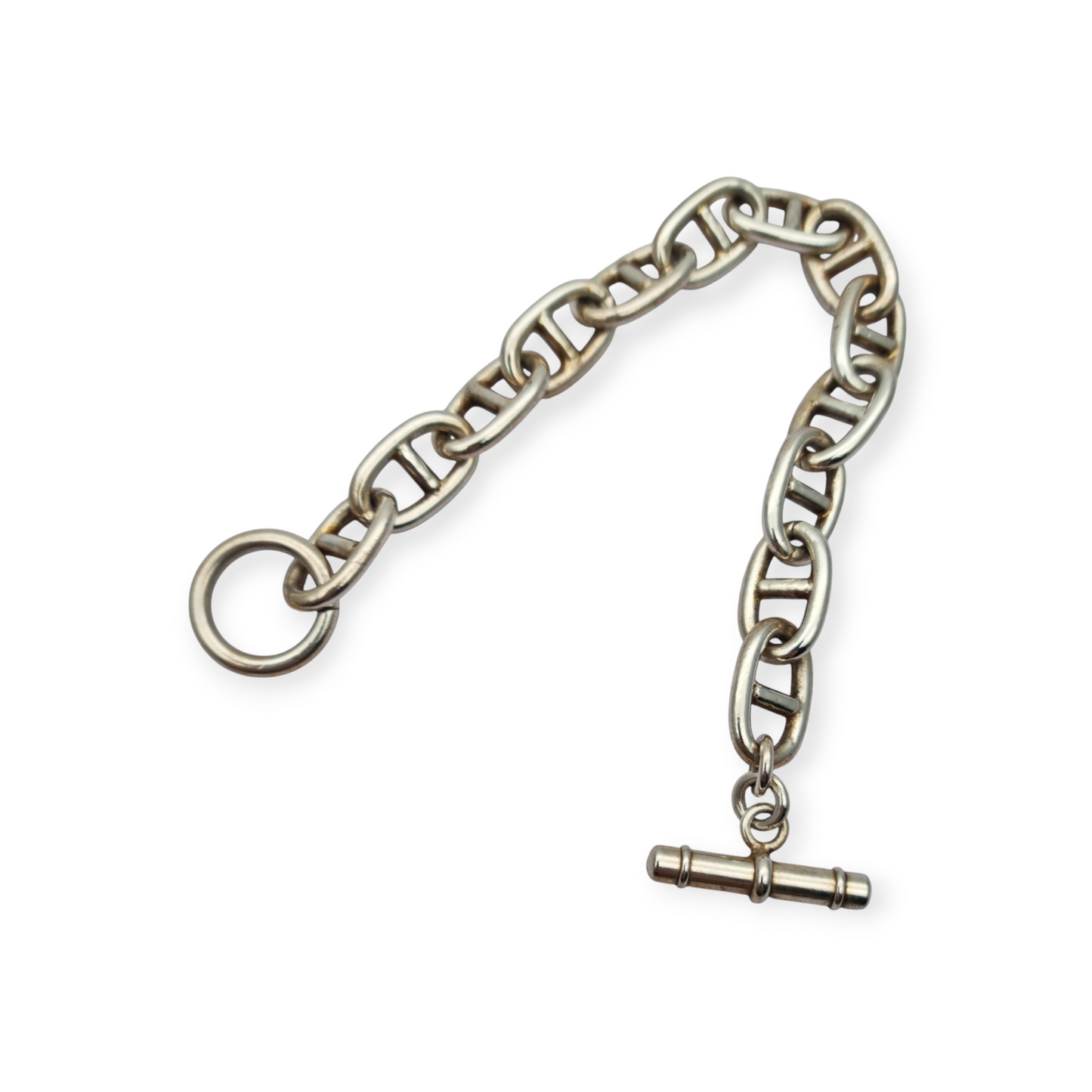 Vintage link bracelet in solid 925 sterling silver with toggle clasp, circa 1970