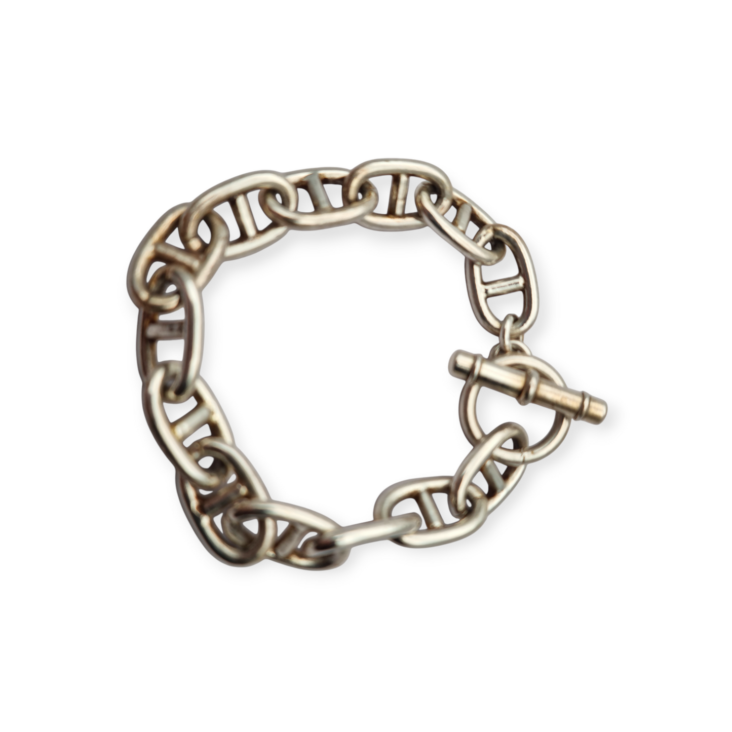 Vintage link bracelet in solid 925 sterling silver with toggle clasp, circa 1970