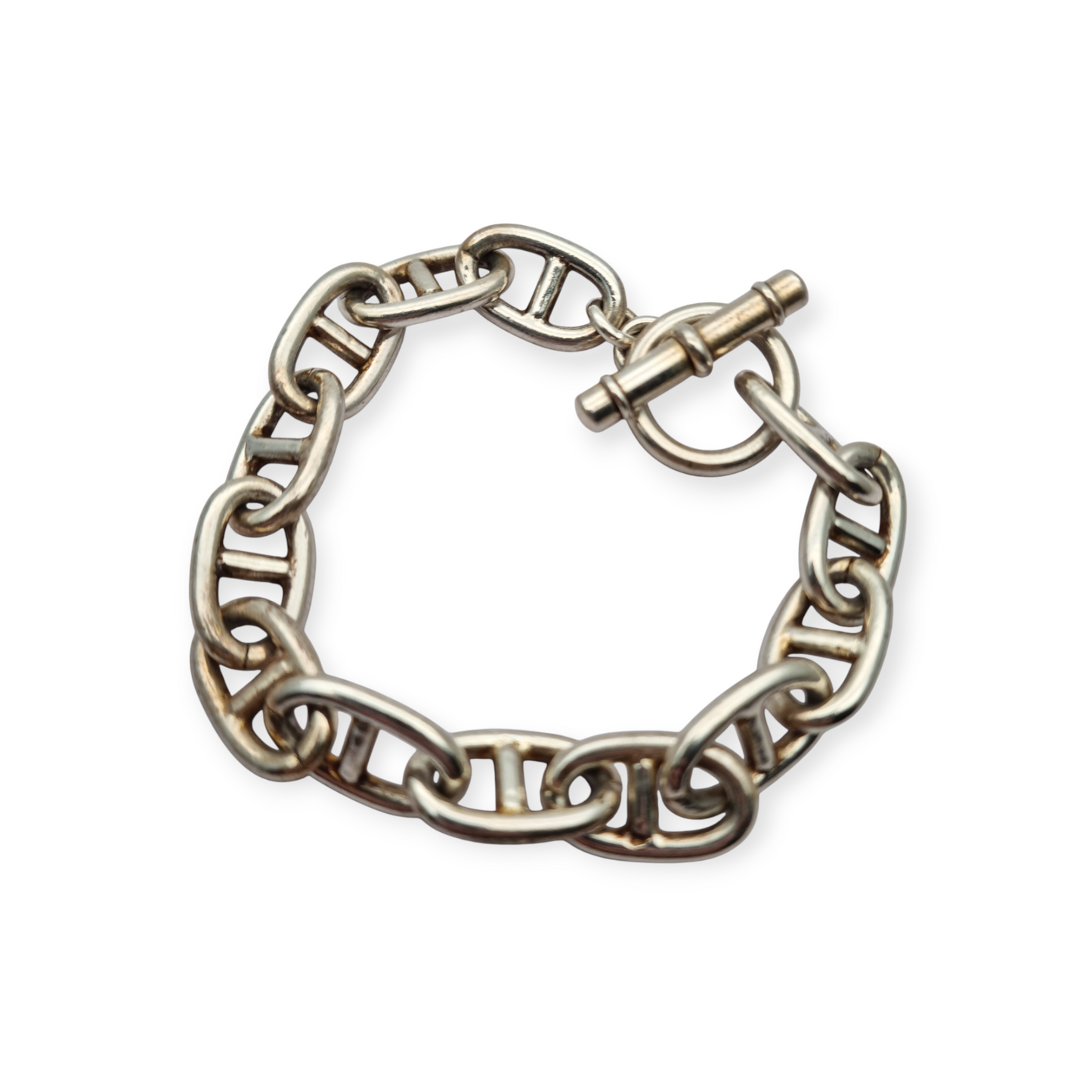 Vintage link bracelet in solid 925 sterling silver with toggle clasp, circa 1970