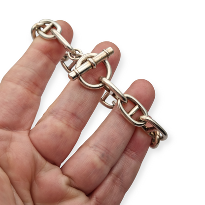 Vintage link bracelet in solid 925 sterling silver with toggle clasp, circa 1970