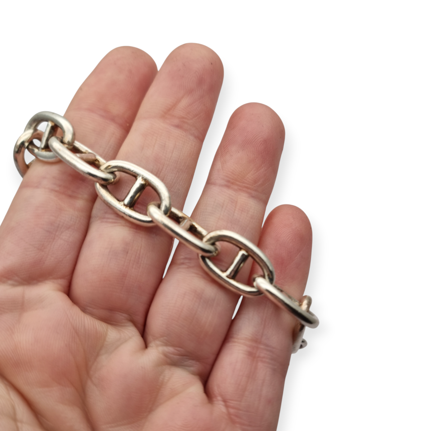 Vintage link bracelet in solid 925 sterling silver with toggle clasp, circa 1970