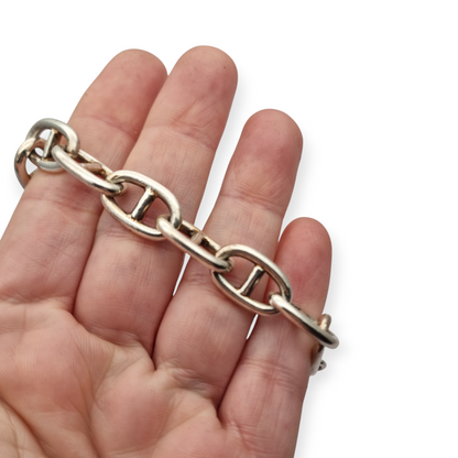 Vintage link bracelet in solid 925 sterling silver with toggle clasp, circa 1970