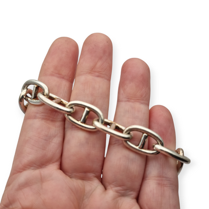 Vintage link bracelet in solid 925 sterling silver with toggle clasp, circa 1970