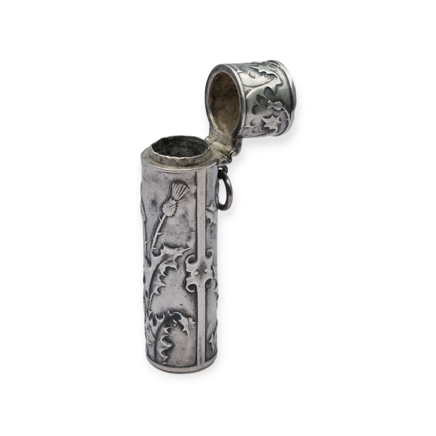 Frasco de ungüento Art Nouveau para chatelaine en plata, circa 1900