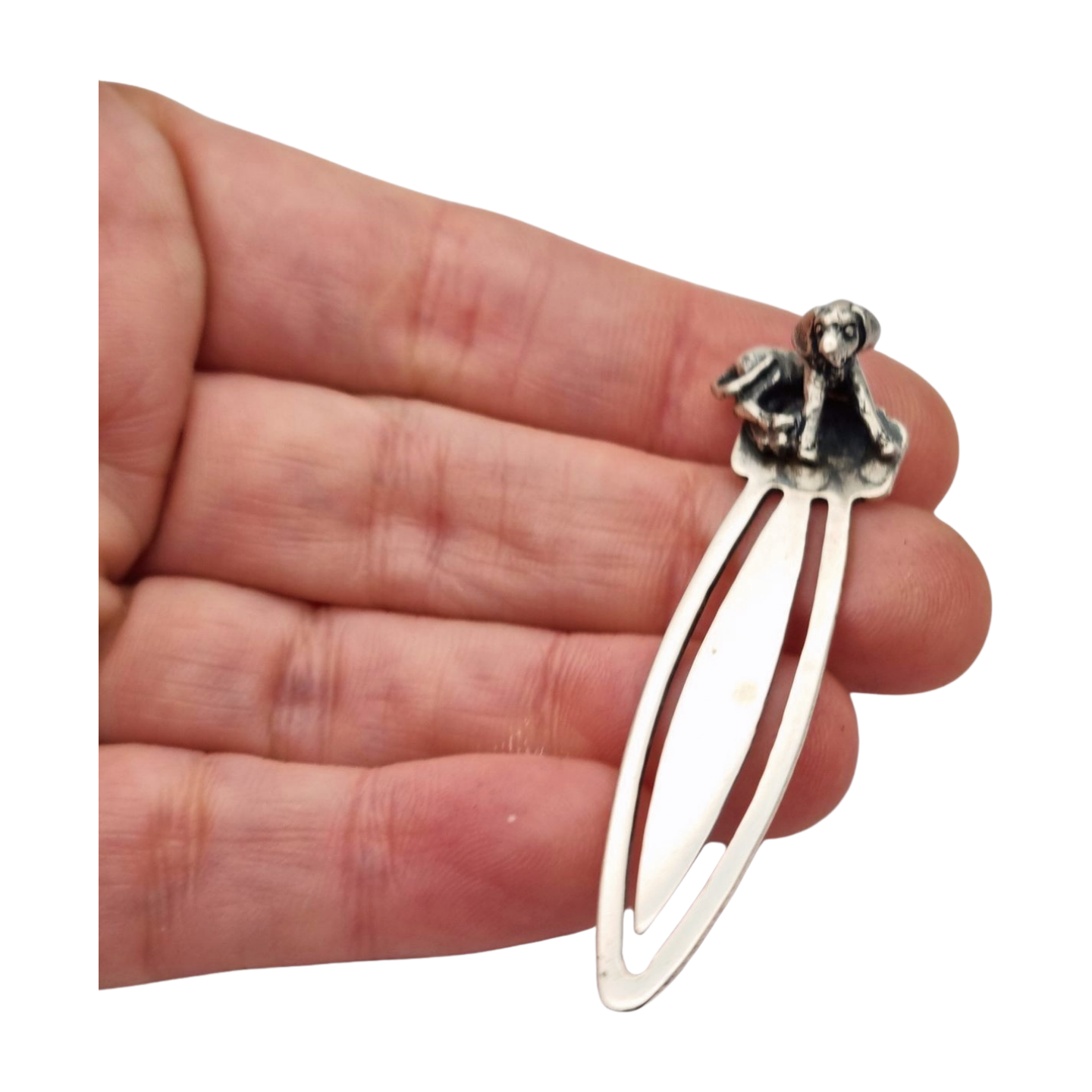 925 sterling silver bookmark with dog figure, Italy, 20th century