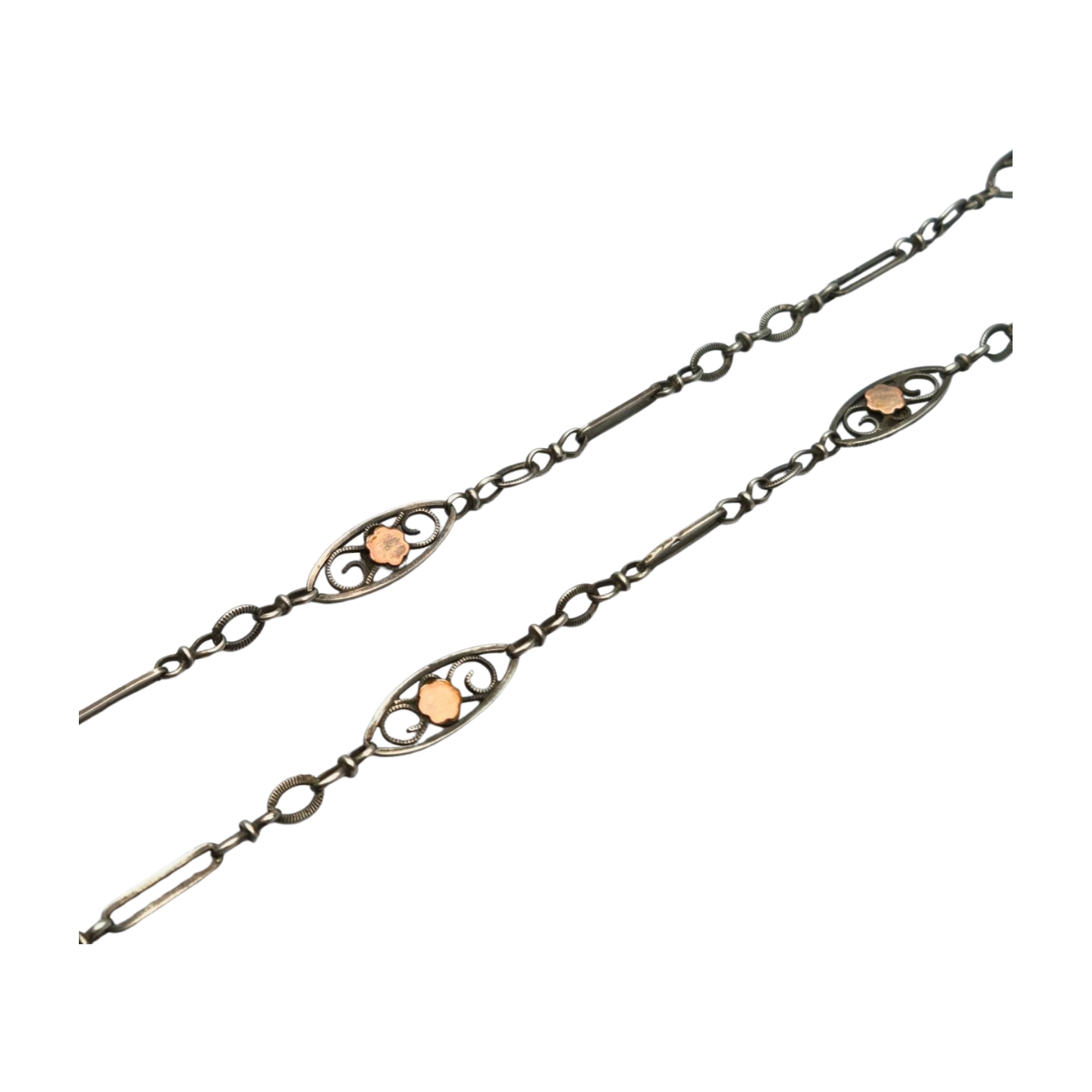 Napoleon III necklace in silver and rose gold filled circa 1890 with openwork flowers