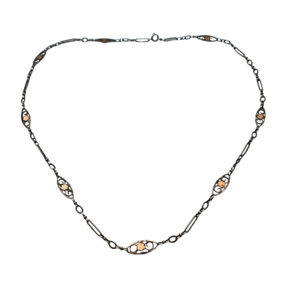 Napoleon III necklace in silver and rose gold filled circa 1890 with openwork flowers