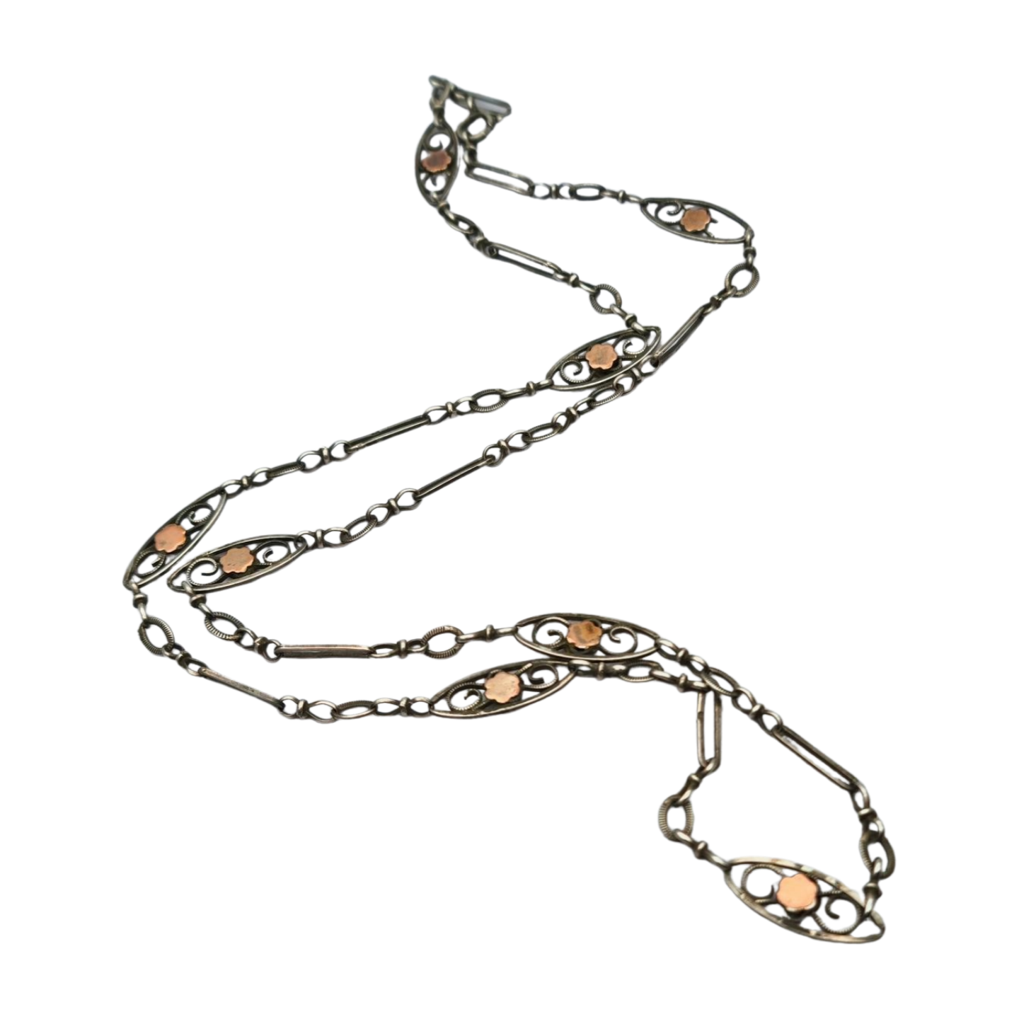 Napoleon III necklace in silver and rose gold filled circa 1890 with openwork flowers