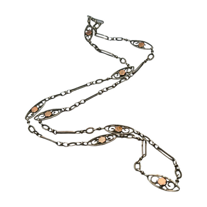 Napoleon III necklace in silver and rose gold filled circa 1890 with openwork flowers