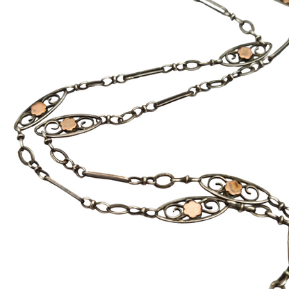 Napoleon III necklace in silver and rose gold filled circa 1890 with openwork flowers