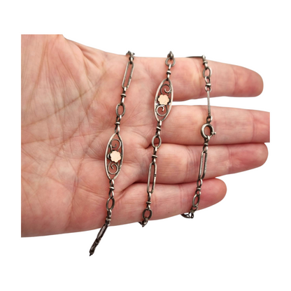 Napoleon III necklace in silver and rose gold filled circa 1890 with openwork flowers