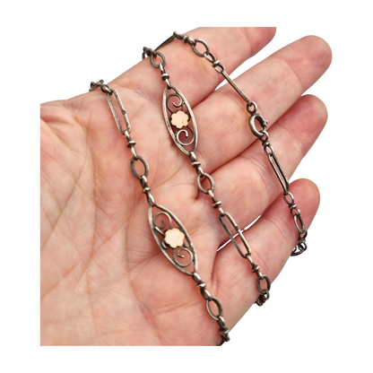 Napoleon III necklace in silver and rose gold filled circa 1890 with openwork flowers