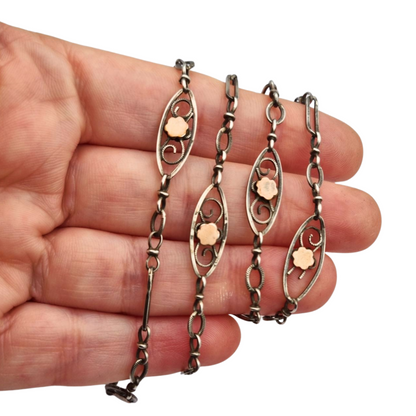 Napoleon III necklace in silver and rose gold filled circa 1890 with openwork flowers