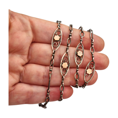 Napoleon III necklace in silver and rose gold filled circa 1890 with openwork flowers