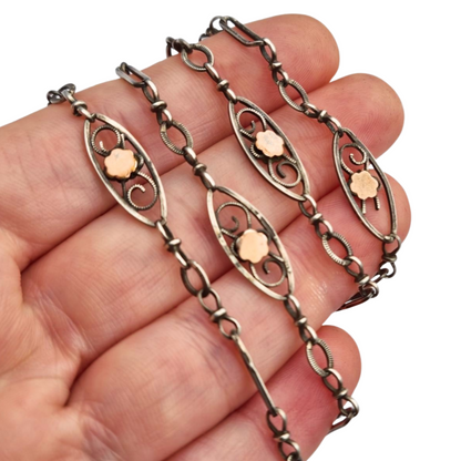 Napoleon III necklace in silver and rose gold filled circa 1890 with openwork flowers