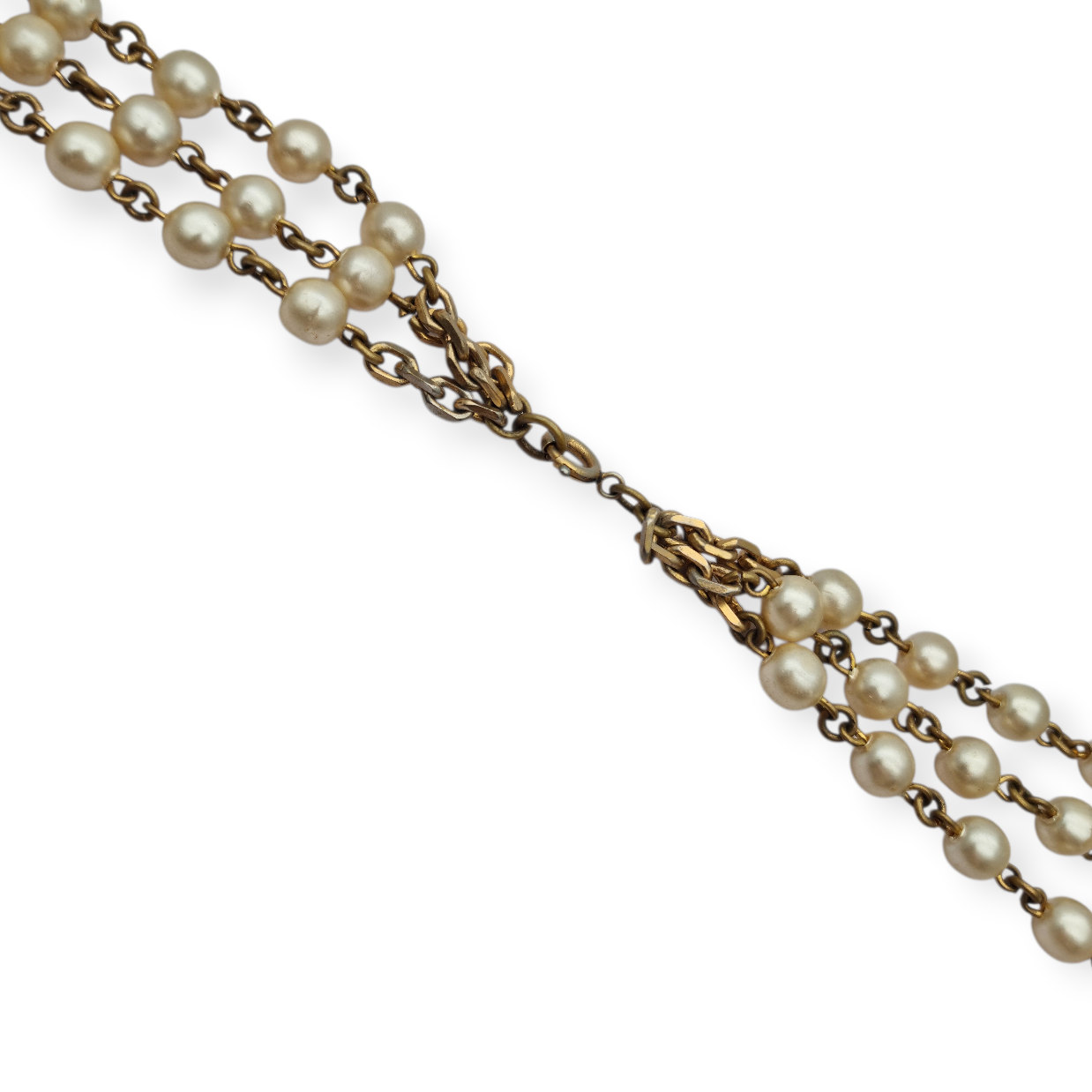 Vintage costume jewelry necklace with pearl tassel and turquoise bead, 1980s