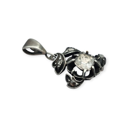 Victorian floral pendant in silver with diamonds and gold details, circa 1890