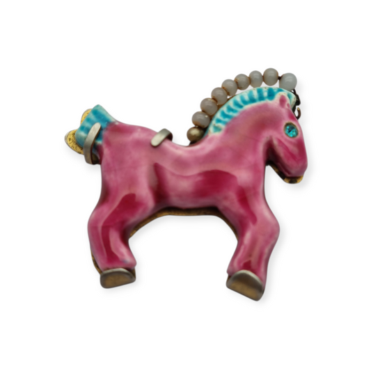 Broche de caballo en cerámica esmaltada, Made in France