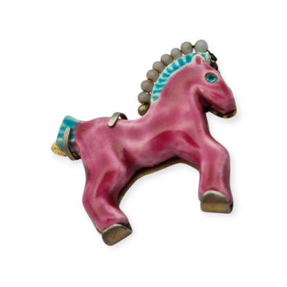 Broche de caballo en cerámica esmaltada, Made in France