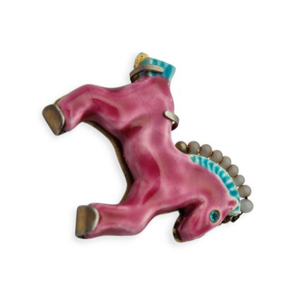 Broche de caballo en cerámica esmaltada, Made in France