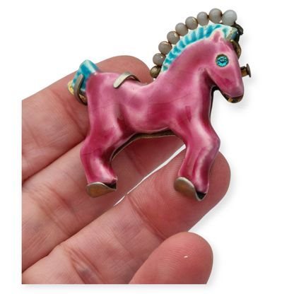 Broche de caballo en cerámica esmaltada, Made in France
