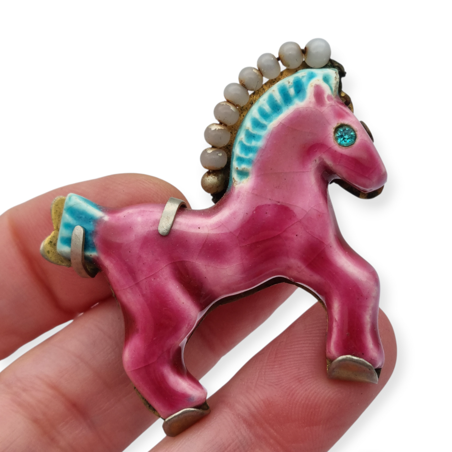 Broche de caballo en cerámica esmaltada, Made in France