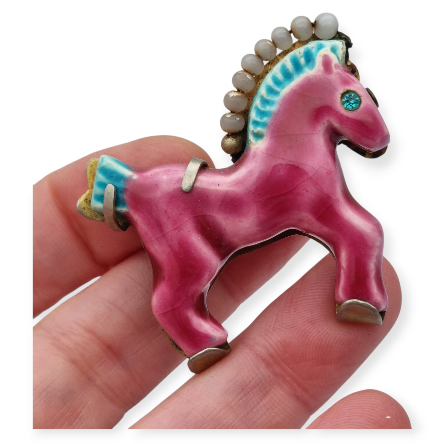 Broche de caballo en cerámica esmaltada, Made in France