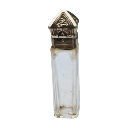 Frasco de perfume Belle Époque de plata grabada y cristal, circa 1900