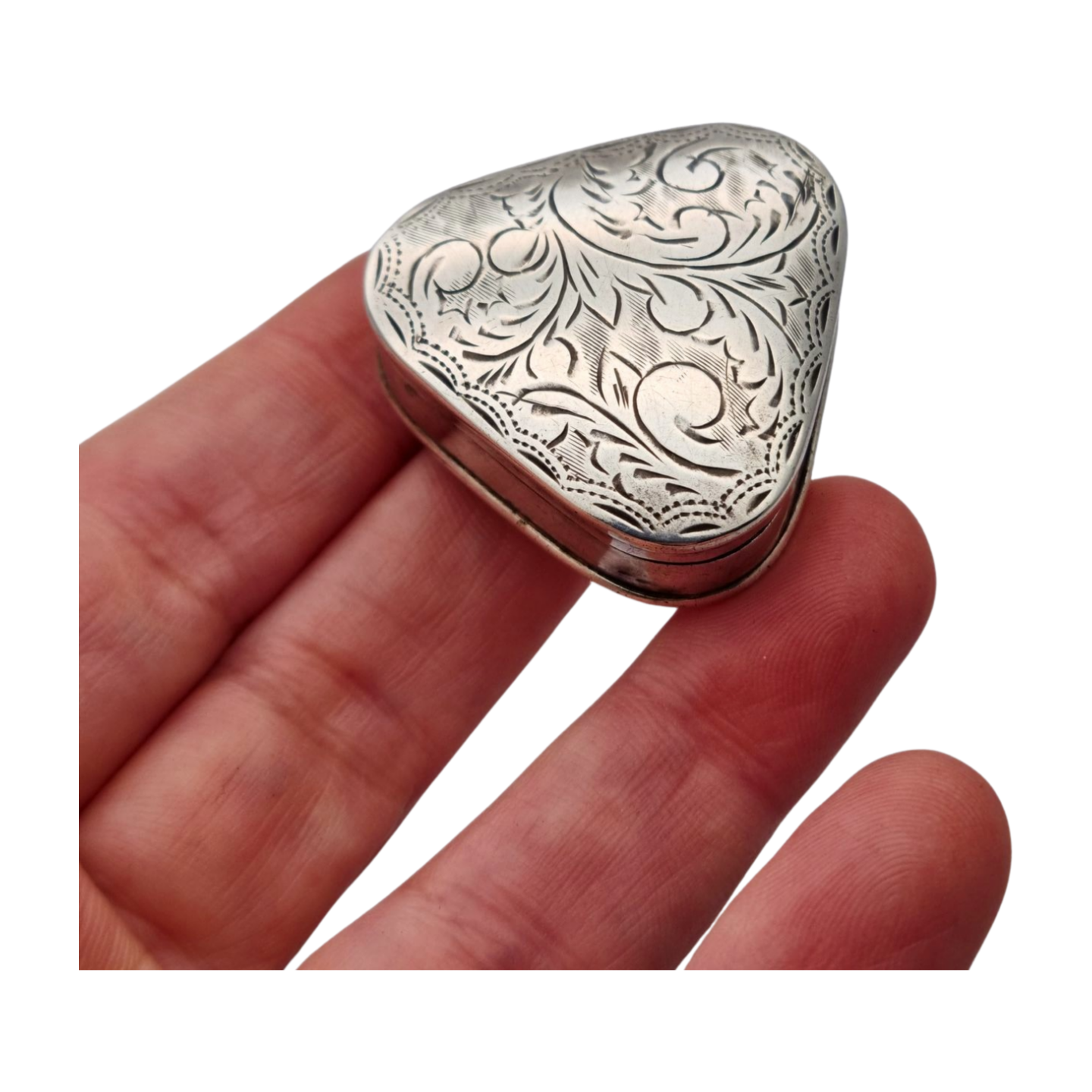 Cajita triangular de plata 925 grabada con bordes redondeados, años 80