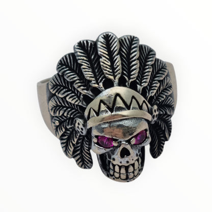 Skull ring in 925 silver with pink rhinestone eyes, 1990s