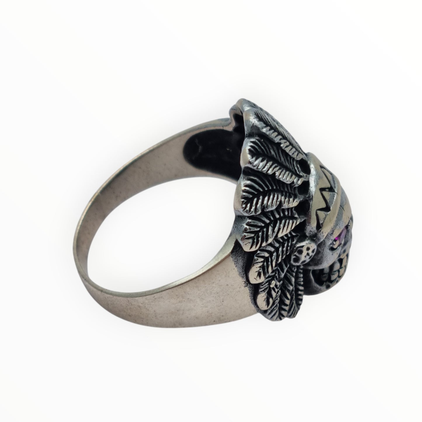 Skull ring in 925 silver with pink rhinestone eyes, 1990s