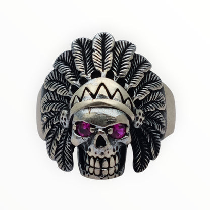 Skull ring in 925 silver with pink rhinestone eyes, 1990s